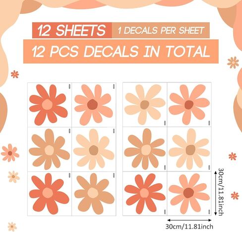 12 Sheets Daisy Wall Decals Flower Wall Stickers Large Daisy Wall Stickers Daisy Decals for Wall Peel and Stick for Nursery Kids Girls Bedroom Living Room Wall Decor in Saudi Arabia