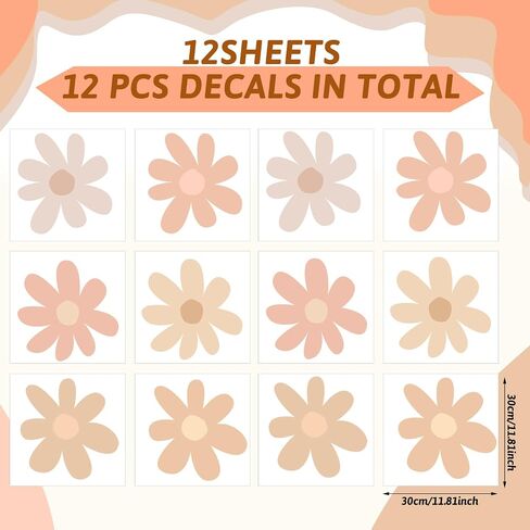 12 Sheets Daisy Wall Decals Flower Wall Stickers Large Daisy Wall Stickers Daisy Decals for Wall Peel and Stick for Nursery Kids Girls Bedroom Living Room Wall Decor in Saudi Arabia