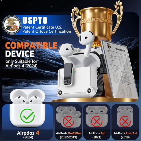 Inesore Compatible with AirPods 4th Generation Case,with Cleaner kit,Automatic Snap Switch Secure for New Airpods 4 Charging Cover (2024)-Black in Kuwait