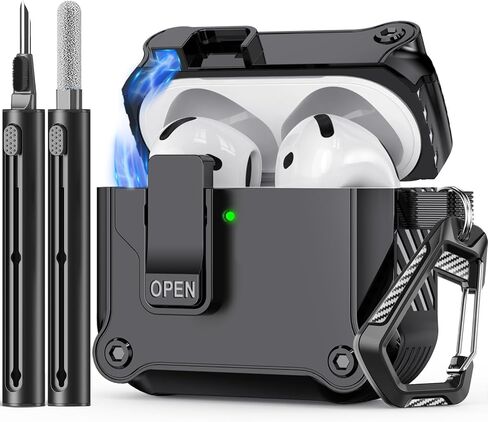Inesore Compatible with AirPods 4th Generation Case,with Cleaner kit,Automatic Snap Switch Secure for New Airpods 4 Charging Cover (2024)-Black in Saudi Arabia