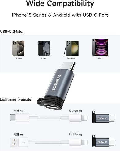 4 Pack for Lightning to USB C Adapter, Lightning Female to USB C Male Adapter for iPhone 15,iPad Pro,Type C Devices, Type C Charger Connector, Support Charging &Data Transfer, Not for Audio/OTG/Mic in Saudi Arabia