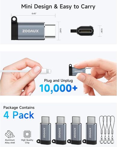4 Pack for Lightning to USB C Adapter, Lightning Female to USB C Male Adapter for iPhone 15,iPad Pro,Type C Devices, Type C Charger Connector, Support Charging &Data Transfer, Not for Audio/OTG/Mic in Saudi Arabia