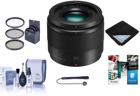 Panasonic 25mm f/1.7 Lumix G Aspherical Lens for Micro 4/3 System - Bundle with 46mm Filter Kit, Lens Wrap, and Corel Digital Creative Software Suite in Saudi Arabia