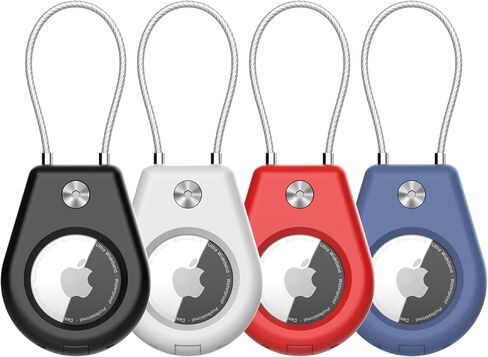 AirTag Secure Holder with Wire Cable, 2 Pack Air Tag Keychain Holders for Key Ring, Keys, Luggage, Backpack, Sturdy Protection Airtag Key Chain Lock Case – Black/White in Kuwait