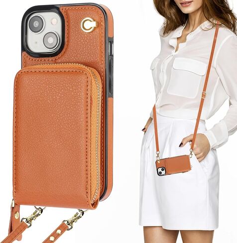 حافظة محفظة KIHUWEY Crossbody لهاتف iPhone 15، حافظة جيب بسحاب مع حامل بطاقة، حافظة حماية من جلد البولي يوريثان RFID مع مسند حزام معصم قابل للفصل 6.1 بوصة (أسود) in Kuwait