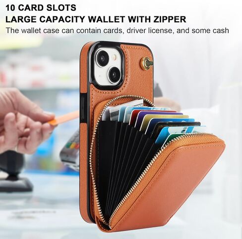 حافظة محفظة KIHUWEY Crossbody لهاتف iPhone 15، حافظة جيب بسحاب مع حامل بطاقة، حافظة حماية من جلد البولي يوريثان RFID مع مسند حزام معصم قابل للفصل 6.1 بوصة (أسود) in Kuwait