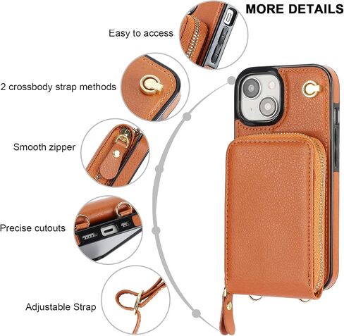 حافظة محفظة KIHUWEY Crossbody لهاتف iPhone 15، حافظة جيب بسحاب مع حامل بطاقة، حافظة حماية من جلد البولي يوريثان RFID مع مسند حزام معصم قابل للفصل 6.1 بوصة (أسود) in Kuwait