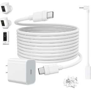OLAIKE 20W Charge Cable for Ring Stick Up Cam Battery/Plug-in, Ring Spotlight Cam Plus/Pro, No Need to Replace Battery, 13ft/4m White