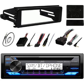 JVC Single DIN Marine Bluetooth USB AUX AM/FM Stereo CD Player Receiver, Antenna, Stereo Install Kit, Handlebar Control Kit (Select '98-'13 Harley Motorcycles)