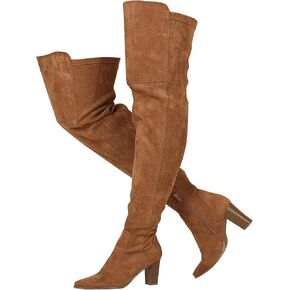 Over The Knee Boots For Women, Thigh High Boot, Fall Boots For Women 2024, Brown Suede Boot Block Heel Boot Women Pointed Toe Stretch Sexy Boots