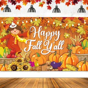 لافتة Happy Fall Yall كبيرة مقاس 71 بوصة × 43 بوصة، لافتة ديكورات مهرجان الخريف، لافتة مهرجان الخريف لديكورات لوحة إعلانات الخريف، ديكورات حفلات الخريف لمكتب الفصل الدراسي in Kuwait