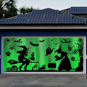 Preboun 7 x 16 ft Halloween Garage Door Decorations Large Double Garage Door Cover Ghost Bat Garage Door Banner Large Backdrop with Grommets for Halloween Yard Front Porch Wall Decorations(Monster)