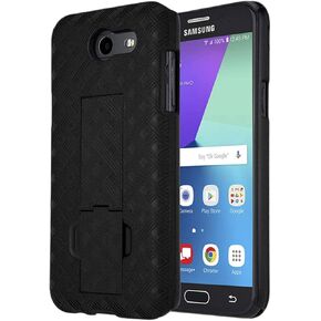 Rome Tech Case with Belt Clip for Samsung Galaxy J3 2017 (J327) / Emerge/Express Prime 2 / Eclipse/Sol 2 / Amp Prime 2 - Slim Phone Cover with Kickstand Compatible with Galaxy J3 J327 - Black