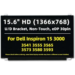 Replacement Screen Compatible with Dell Inspiron 3000 15 HD 1366x768, 30Pin, w/Bracket, Non-Touch, 15.6'' LED LCD Display Panel for 3541 3555 3565 3573 3580 3593