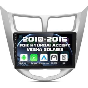 CAMECHO 4G+64G 8 Core Android 13 Car Stereo for 2010-2016 Hyundai Accent Verna Solaris, 9" Touch Screen Car Radio with Carplay Android Auto Bluetooth,32EQ/FM/RDS,GPS,DSP,WiFi, 59 UI + Backup Camera