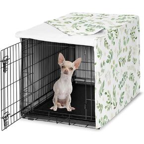 Sweet Jojo Designs Green Boho Floral Leaf Dog Crate Cover – Kennel Covers for 36 Inch Pet Cage Medium - Neutral Sage White Bohemian Watercolor Botanical Flower Woodland Tropical Garden Nature