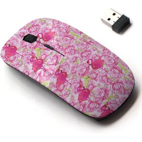 2.4G Wireless Mouse with Cute Pattern Design for All Laptops and Desktops with Nano Receiver - Pink Flamingo pions Hand