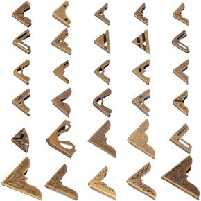 PH PandaHall 120pcs 30 Styles Metal Book Corner, Vintage Corner Protector Book Edge Cover Guard Triangle Corner Cover for Paperback Book Scrapbook Album Menu Folder Notebook Case Box, Antique Bronze