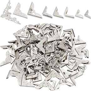 PH PandaHall 120pcs 30 Styles Metal Book Corner, Vintage Corner Protector Book Edge Cover Guard Triangle Corner Cover for Paperback Book Scrapbook Album Menu Folder Notebook Case Box, Antique Bronze