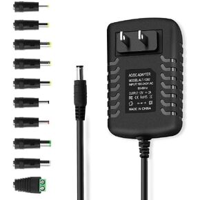 DC 12V 2A Power Supply 12Volt Power Adapter 100-240V 50-60Hz AC to DC 12 Volt 2 Amp Power Supply Adapter, 4.9ft DC12V Power Cord with 5.5mm*2.5mm DC Outlet Plug and 10 Tips