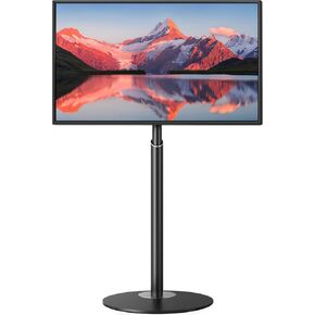 TV Stand with Mount for 45-65 inch Flat/Curved Screen up to 77lbs, TV Floor Stand w/Power Strip Tray, 3 Height Adjustments, 90°Swivel Floor TV Stand for Bedroom, Living Room, Black