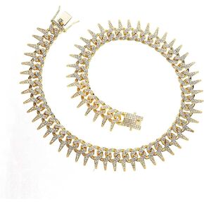 20" Chunky Iced-out Two Tone Color Golden Cuban Link Chain Necklace Blue Silver,Modern Big 14mm Thick Chain Choker Chain Necklace,Bling Fake Diamond Miami Rapper Rocker Prom Party Hip hop Jewelry for Boys Men