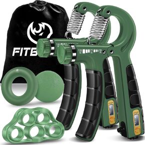 FitBeast Dual Count Grip Strength Trainer Set, Optimizer Forearm, Wrist, and Hand Power - 5 Pack Adjustable Resistance, Dark Green