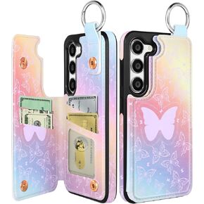 Shorogyt for Samsung S22 Wallet Case with Card Holder - Cute for Women Men Girls Designer Flower Cat Pattern Kickstand Magnetic Clasp Back Flip Folio Leather Phone Cases for Galaxy S22