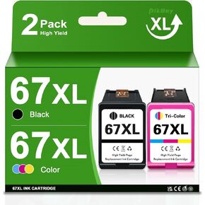 67XL Ink Cartridges Black Color Combo Pack Replacement for HP Ink 67 67XL for Envy 6000e 6065e 6055e 6052e 6455e 6458e Deskjet 4152e 2755e 2732 4255e 2855e Printer (2-Pack, 1Black/1Color)