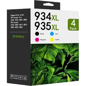 934XL 935XL Black/Color Ink Cartridges Combo Pack (4-Pack, Black/Cyan/Magenta/Yellow) Replacement for HP 934XL 935XL Work with OfficeJet Pro 6830 6835 6836 6230 6220 6812 Printer