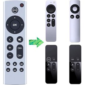 Universal Replacement Remote Control Compatible with Apple TV Gen 1 2 3 4, for Apple TV 4K / HD A1427 A1469 A1378 A1218 A2843 A2737 A2169 A1842 A1625 (No Voice Function)