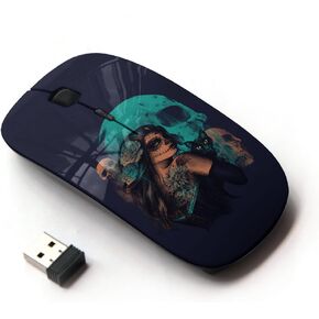 [ماوس لاسلكي بصري 2.4G [Goth Sugar Skull Girl & Cat ]