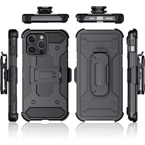 COCOMII Belt Clip Case Compatible with iPhone 14 Pro/13 Pro - Luxury, Swivel Holster, Inward & Outward Facing, Kickstand, Military Grade, Heavy Duty, Shockproof (Black)