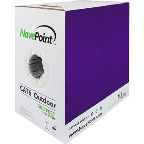 NavePoint CAT6 UTP Outdoor Direct Burial HDPE CCA Ethernet Cable 500 Ft Black