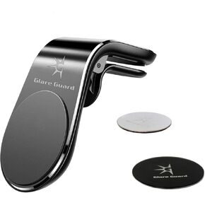 Glare Guard Magnetic Phone Holder for Car-Air Vent Mount- Universal Dashboard Mount - Compatible w/Smartphones, iPhone Samsung Galaxy LG Nokia, Google Pixel– Silver & Black Metal Plate Incl. (1 Pack)