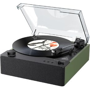 Fully Automatic Record Player Bluetooth, Belt Drive Vinyl Turntable, Magnetic AT-3600L Cartridge, Bluetooth in & Out, Hi-Fi Stereo Speakers, RCA Out, Anti-Resonance - YY1632 Green
