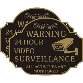 No Trespassing - This Property Has Video Surveillance Sign（2 Pack）,11" X 8" X 0.04" Metal Sign x 2 & 28" Metal Stakes Included x 2,-Reflective Aluminum,Fade Resistant And Weather Resistant