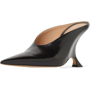 Vertundy Wedge Heels Mules For Women Pointed Closed Toe Backless Metallic Leather High-Heeled Sandals Slip On Bridal Wedding Mule Pumps