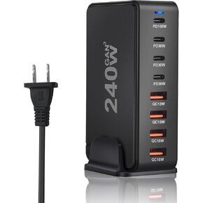 SITONG 240W GaN III 8 Ports USB C Fast Charging Station Hub Block Portable Wall PD Charger Power Adapter with 4 USB-C + 4 USB-A, 100W Port for MacBook Pro/Air, iPhone 15 14 13 12 11, Galaxy S24 S23