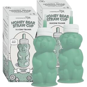 Legendairy Milk Honey Bear Straw Cup Silicone for Babies (Green/Raspberry), 8 oz. Dishwasher Safe Baby Straw Cup, Food Grade Silicone, Honeybear Sippy Cup for Ages 4+ Months (Pack of 2) in Kuwait