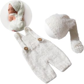 Zeroest Newborn Baby Boy Girl Photography Props Romper Sleepy Hat Knitted Overalls Outfits Set for Newborn Photo Shoot