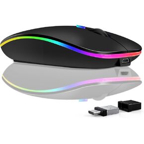 Wireless Mouse for Laptop, Rechargeale Bluetooth Mouse 2.4GHz Optical (Bluetooth+USB A+USB C) Modes Mice- 1600DPI LED Quiet Click Ergonomic Mouse for Laptop Computer PC