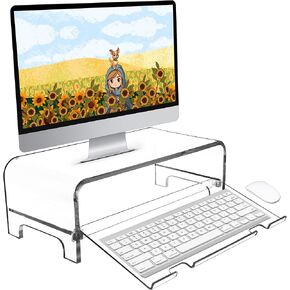 AMT Premium Acrylic Clear Monitor Riser Laptop/PC/Multimedia Monitor Stand for Home Office (Large)