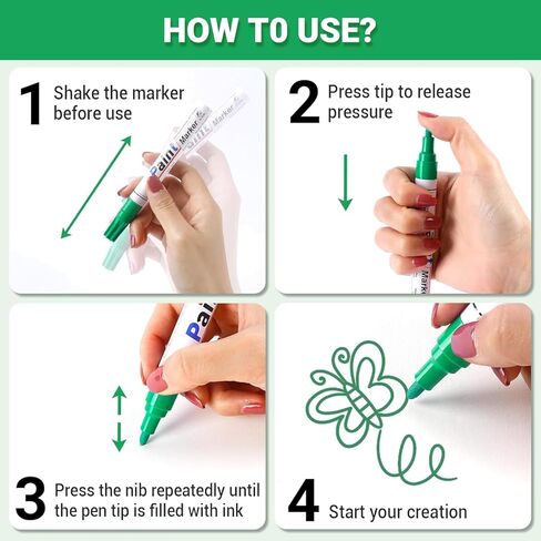 علامة بيضاء دائمة مقاومة للماء - 8 علامات طلاء بيضاء للأسطح المعدنية إطار ورق أسود من الخشب والبلاستيك والصخور، علامة بيضاء دائمة، علامات طلاء زيتية بيضاء متوسطة الطرف in Kuwait