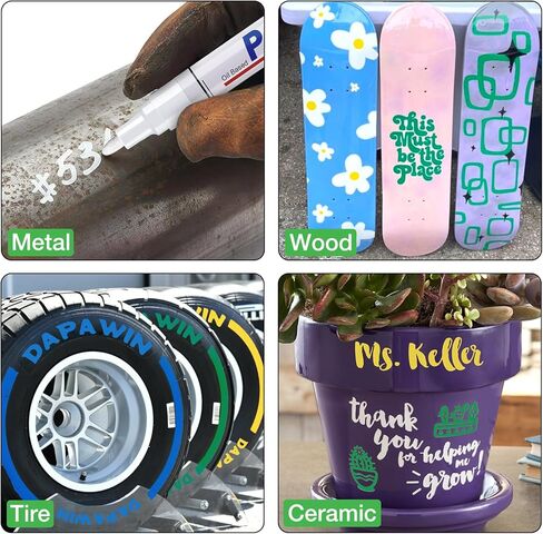 علامة بيضاء دائمة مقاومة للماء - 8 علامات طلاء بيضاء للأسطح المعدنية إطار ورق أسود من الخشب والبلاستيك والصخور، علامة بيضاء دائمة، علامات طلاء زيتية بيضاء متوسطة الطرف in Kuwait