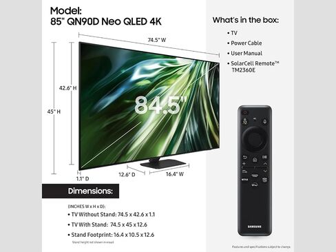 سامسونج فئة 55 بوصة QLED 4K QN90D Series Neo Quantum HDR + تلفزيون ذكي مع Dolby Atmos، صوت تتبع الكائنات +، Motion Xcelerator، Real Depth Enhancer Pro، Alexa المدمج (QN55QN90D، موديل 2024) in Saudi Arabia