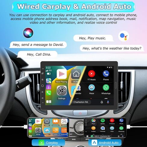 NHOPEEW Single Din Touchscreen Radio with Carplay and Android Auto - 10.1 Inch Detachable Screen Car Stereo - Mirror Link/EQ Audio/SWC/Bluetooth/FM + 12 LEDs Backup Camera & MIC in Saudi Arabia