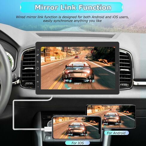 NHOPEEW Single Din Touchscreen Radio with Carplay and Android Auto - 10.1 Inch Detachable Screen Car Stereo - Mirror Link/EQ Audio/SWC/Bluetooth/FM + 12 LEDs Backup Camera & MIC in Saudi Arabia