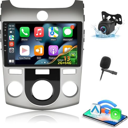 2+64G EKAT Android Car Stereo for Kia Forte 2009-2017 - Carplay اللاسلكي وAndroid Auto - راديو بشاشة لمس 9 بوصة مع EQ DSP، GPS، WiFi، FM/RDS + كاميرا الرؤية الخلفية AHD in Saudi Arabia