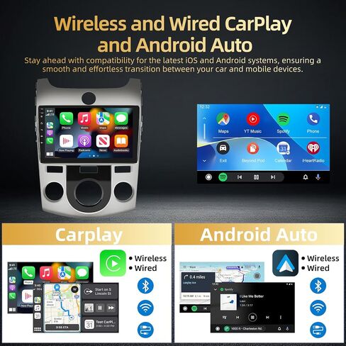 2+64G EKAT Android Car Stereo for Kia Forte 2009-2017 - Carplay اللاسلكي وAndroid Auto - راديو بشاشة لمس 9 بوصة مع EQ DSP، GPS، WiFi، FM/RDS + كاميرا الرؤية الخلفية AHD in Saudi Arabia